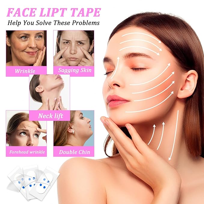 Sibba Face Tape 160 Pcs Invisible Lift Tapes Instant Tightening Sticker Portable Neck Patches Jowls Stickers Saggy Skin Strips Face Care Tape Clear Facical Tape for Double Chin Neck Wrinkle
