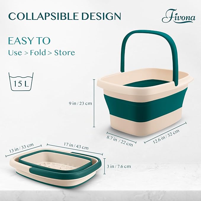 Fivona Foot Care Kit 3 in 1 - Foot Soak Blend with Epsom Salt, Tea Tree and Essential Oils - Collapsible Foot Soak Basin - Dual Action Foot File