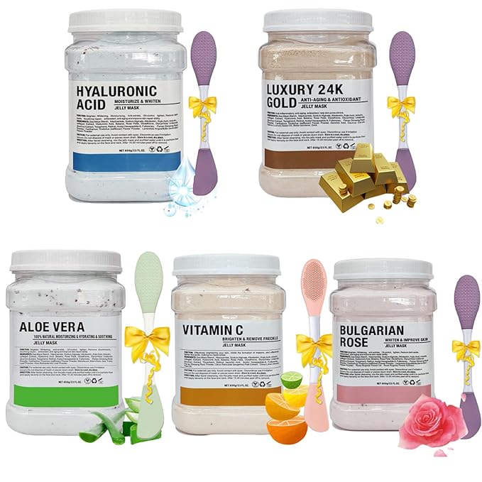 Jelly Mask for Facials Professional,Hydrating Deep Cleaning Face Mask Powder Set,(Hyalorunic Acid, Rose,24K Gold,VC Essence,Aloe Vera)