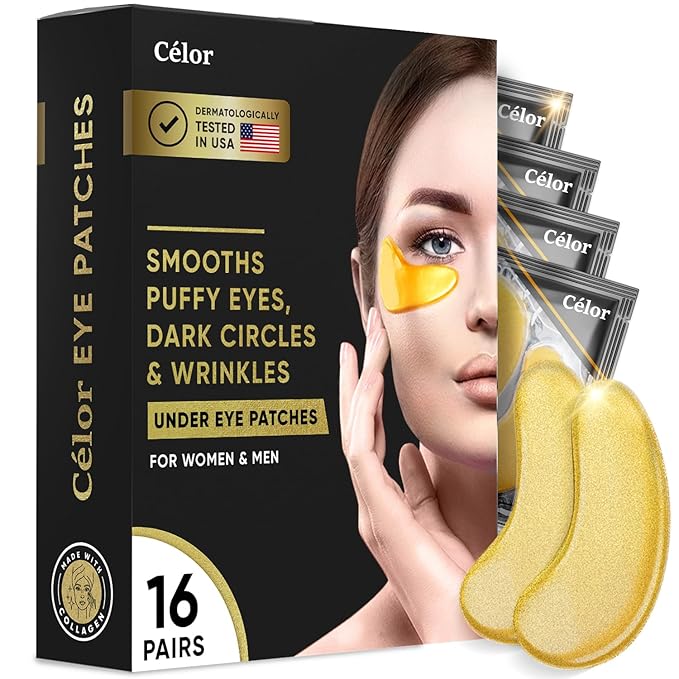 CÉLOR Under Eye Patches for Puffy Eyes and Dark Circles (16 Pairs) with Amino Acid & Collagen - Under Eye Masks Great for Bachelorette Party Favors, Swag Bag Stuffers, Spa Gifts for Women