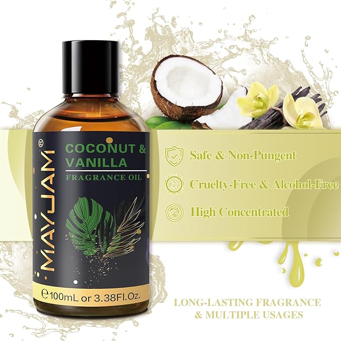 Coconut & Vanilla Fragrance Oils Essential Oil - Coconut & Vanilla Oil for Diffusers, 3.38FL.OZ/100ML Large Volume Fragrance Oil with Premium Glass Dropper
