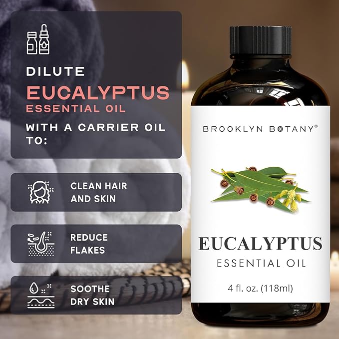 Brooklyn Botany Eucalyptus Essential Oil - Huge 4 Fl Oz - 100% Pure and Natural - Premium Grade with Dropper - for Aromatherapy and Diffuser