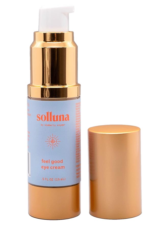Solluna by Kimberly Snyder Feel Good Eye Cream — Anti-Aging Plant Based Under Eye Treatment with Hyaluronic Acid, Ashwagandha, Calendula & Eyebright Botanicals (0.5oz) Non-Toxic Cruelty-Free & Vegan