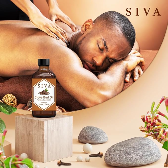 SIVA Clove Bud Essential Oil - 4 Fl Oz – Natural Clove Oil - for Diffuser, Face, Skin Care, Aromatherapy, Hair Care, Scalp and Body Massage - with Dropper