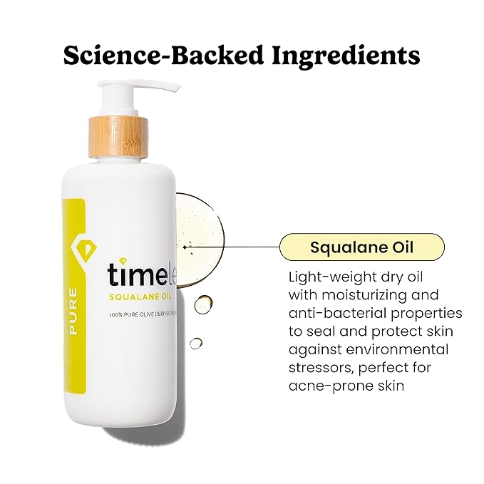 Timeless Skin Care Squalane Oil 100% Pure - Plant-Based Face Oil - Fragrance-Free - For Dry Skin - Moisturizing - 8 oz