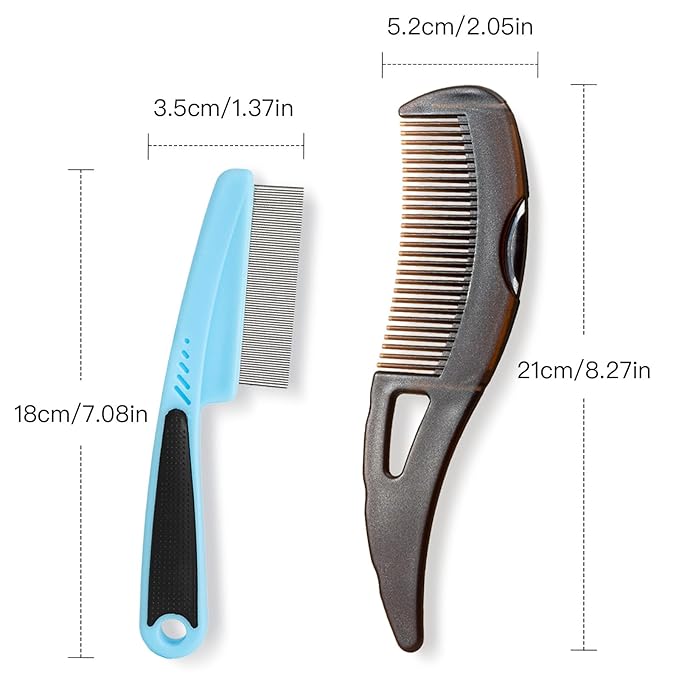 Dandruff Comb, Stainless Steel Fine Tooth Lice/Flea/Psoriasis Comb, Scalp Oil Buildup Removal Wide Hollow Tooth Button Hairbrush for Scalp Massage Care for Man Women and Kids, Set of 2 (Blue)