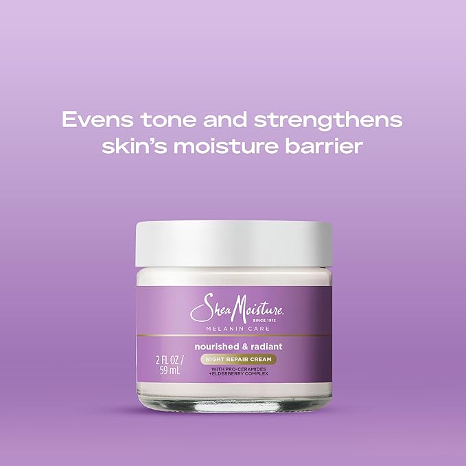 SheaMoisture Melanin Care Night Repair Cream Nourished & Radiant for Strengthening Skin's Moisture Barrier, with Pro-Ceramides +Elderberry Complex, 2 oz