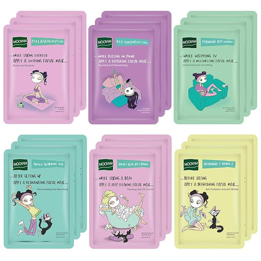 Face Masks Skincare Set for Girl,Moisturizing Collagen Facial Masks for Women Home Spa,Hyaluronic Acid Face Mask for All Skin Types,Day Night Facial Mask Hydrating,Deep Cleaning,Oil Contral(24Pack)