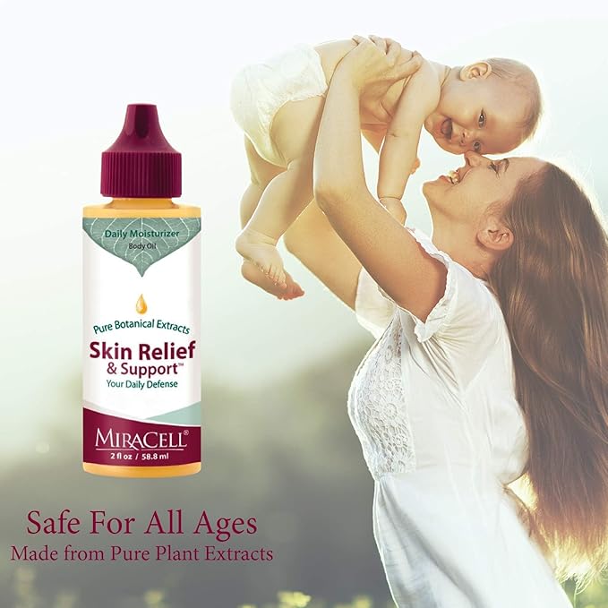 Miracell Skin Relief & Support Oil – Natural Face & Body Moisturizer with Apricot, Jojoba, and Vitamin E – Fast-Absorbing Hydration for Dry, Sensitive, or Rough Skin – 2 oz