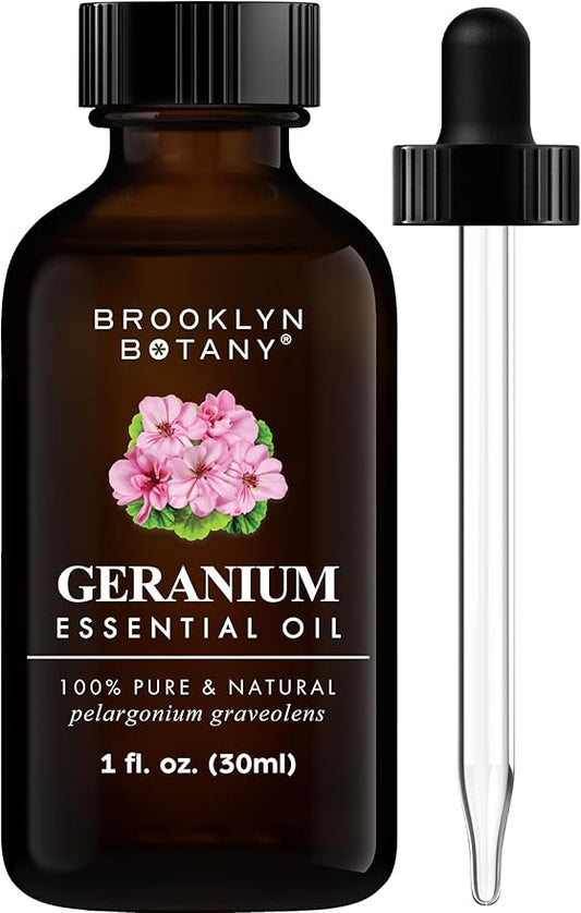 Brooklyn Botany Geranium Essential Oil – 100% Pure and Natural – Premium Grade Oil with Dropper - for Aromatherapy and Diffuser - 1 Fl Oz