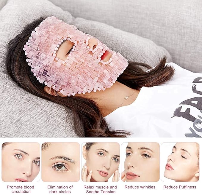 ideayard Rose Quartz Mask｜100% All Natural Jade Face Mask｜Diminish Puffiness｜Soothe Eye Fatigue｜Dark Circles Face Caring