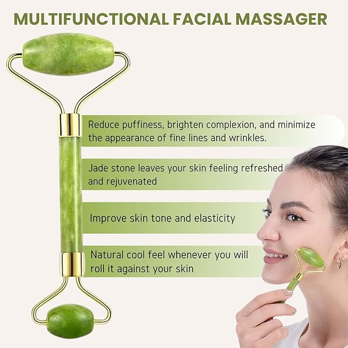 Jade Roller for Face - Improves Skin Tone and Blood Circulation - Skin Care Face Massager for Women Reduces Under-Eye Puffiness, Remove Wrinkles ,Relieve Stress and Dark Circles
