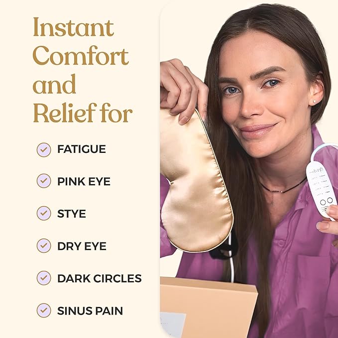 Heated Eye Mask for Dry Eye Relief - Stye Treatment, Warm Compress for Eyes, Sinus Mask, Electric Warming Patch - Champagne