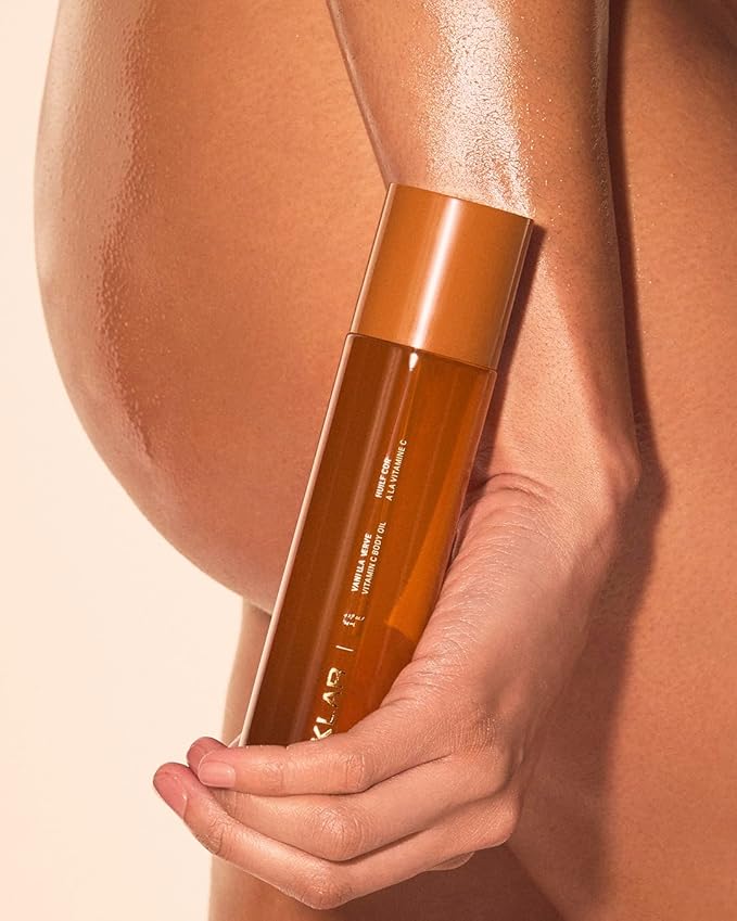 Vitamin C Body Oil for Women and Men. Moisturizing Vanilla Verve Scented Body Serum for Glowing Skin. Nourishing, Hydrating After-Shower and Bath Skin Care Moisturizer, 4.2 Fl Oz