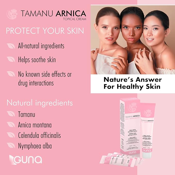 Guna Tamanu Arnica Cream with Calendula and Botanical Plant Extracts to Soothe and Soften Dry, Chapped Irritated Skin - 50 ML