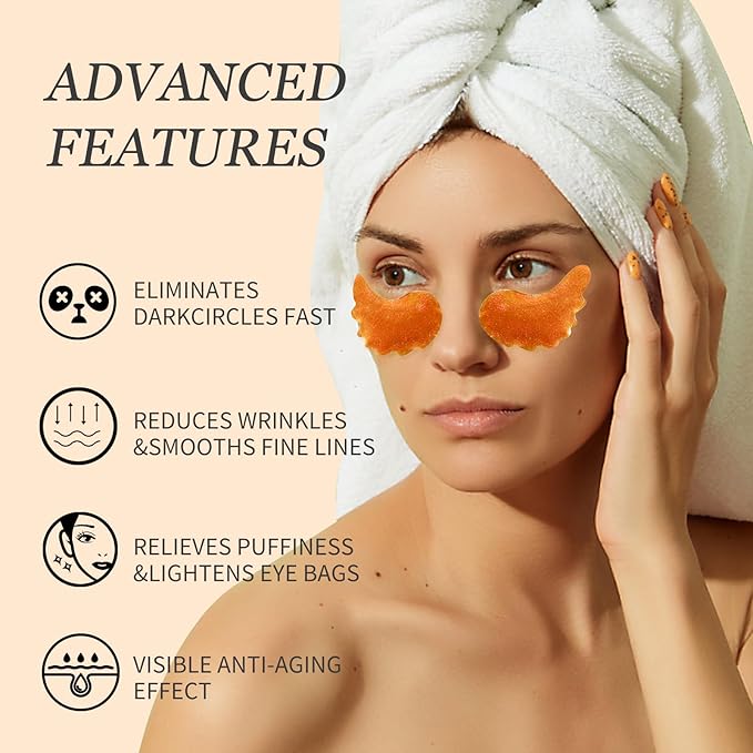 MOND'SUB Under Eye Mask - 6 Pairs Orange Crystal Eye Mask for Sleeping- Puffy Eyes & Dark Circles Treatments with Hyaluronic Acid, Reduce Under Eye Bags and Smooth Wrinkles, Brighten Complexion