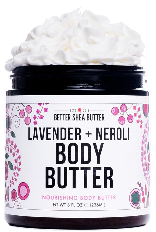 Body Butter for Women LAVENDER NEROLI | Whipped Body Moisturizer with Raw Shea Butter for Dry Skin, Paraben Free, Non-Greasy, No Synthetic Fragrances | 8 oz