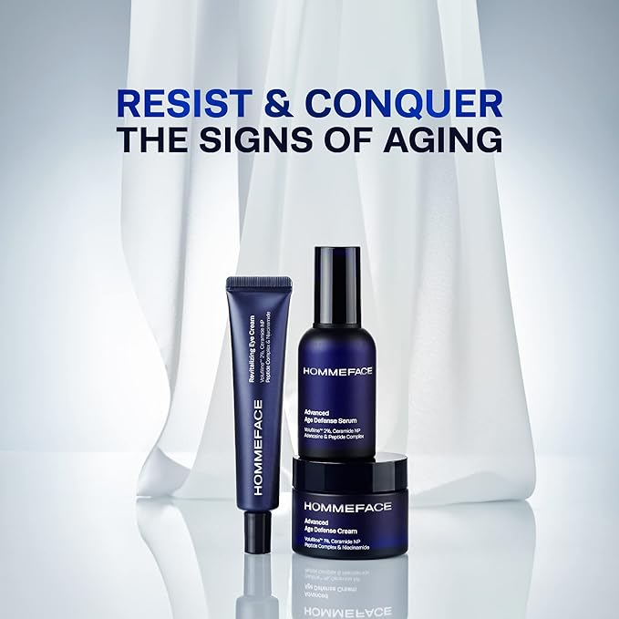 HommeFace Men's Advanced Anti-Aging 4-Step Skincare Routine Bundle with Daily Face Wash, Serum, Revitalizing Eye Cream, and Facial Cream