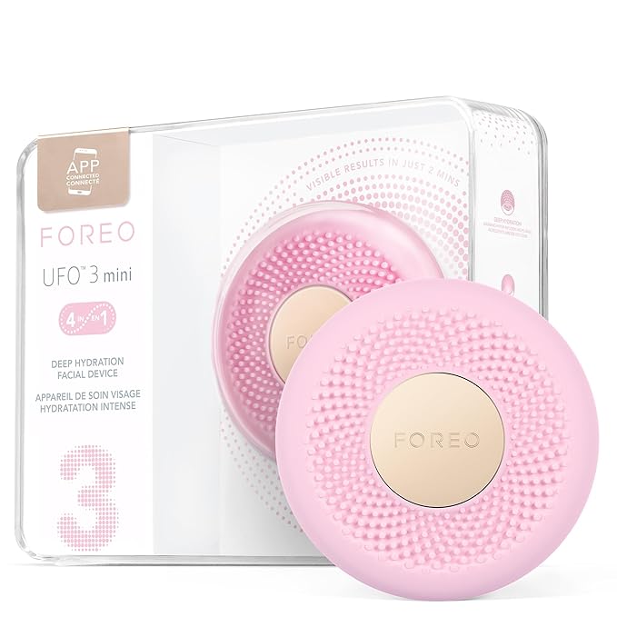 FOREO UFO 3 mini 4-in-1 Face Mask Skincare Device - Face Moisturiser - Anti-Aging - Full spectrum Light & Red Light - Warming - Facial Massage - App-connected - Pearl Pink