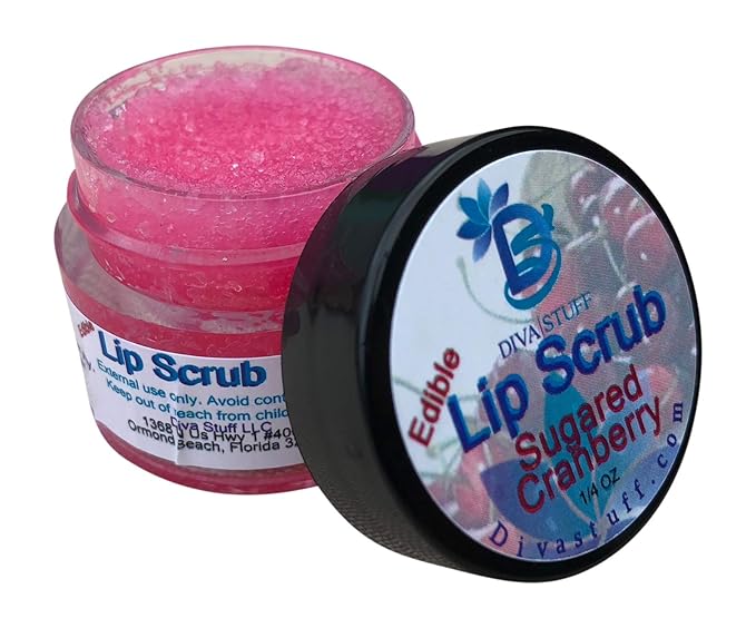 Diva Stuff Ultra Hydrating Lip Scrub for Soft Lips, Gentle Exfoliation, Moisturizer & Conditioner, Sugared Cranberry – ¼ oz (Made in the USA)