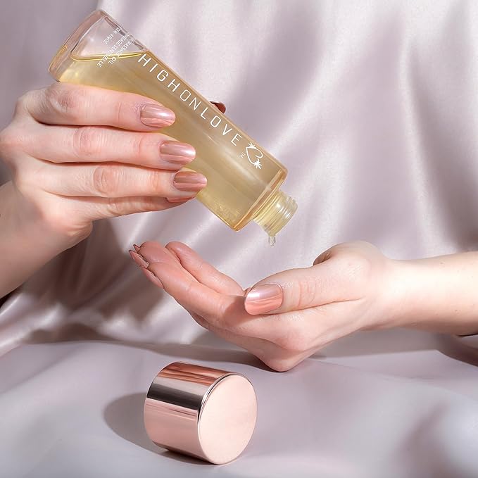 HIGHONLOVE Natural Body Oil with Hemp Seed, Grape Seed, & Vitamin E Oil - Moisturizing Body Glow with a Non-Greasy, Glowy Finish (120 ml) (Tropical Sunset)