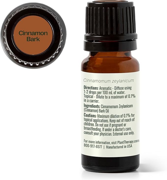 Plant Therapy Cinnamon Bark Essential Oil 10 mL (1/3 oz) 100% Pure, Undiluted, Cinnamon Oil for Diffuser, Spray, Candle Making, Spicy, Sweet Scent, Therapeutic Grade