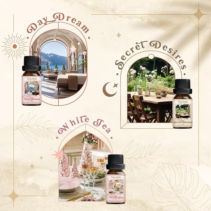 SALKING Hotel Fragrance Oils, Premium Essential Oil for Diffuser, Scented Oil Gift Set for Soap Candle Making - The Hotel, Santal, My Way, Day Dream, Secret Desires, White Tea