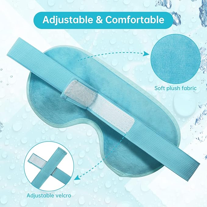 2 PCS Reusable Ice Eye Mask - Hot Cold Therapy Gel Bead for Puffiness, Dark Circles, Bags, Dry Eyes, Headaches, Migraines, Stress Relief - Cooling Ice Pack (Blue)