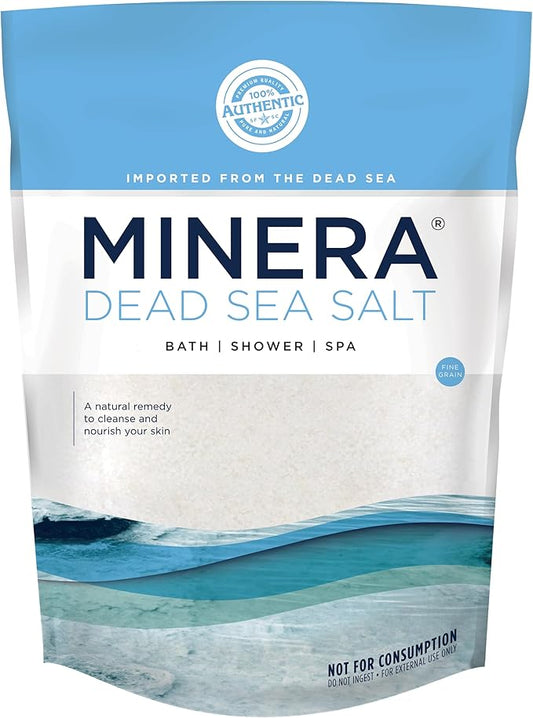 Minera Dead Sea Salt, 100% Pure & Natural, 19 lbs. Fine Grain (0-1.7 mm) Bulk Bag, Easily Dissolving Dead Sea Salts for Soaking & Bathing, Skin Nourishing Fine Sea Salt, Unscented