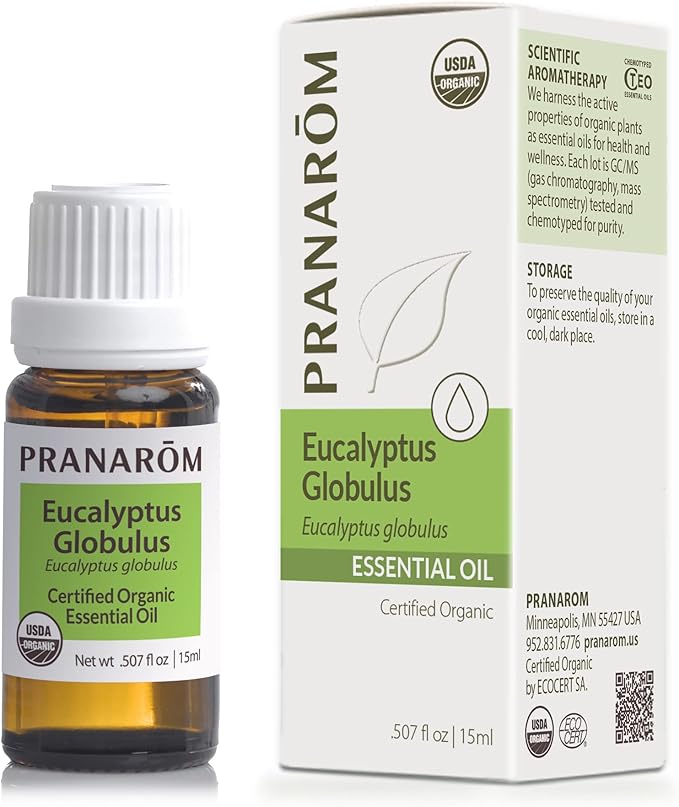 Pranarom USDA Certified Organic Eucalyptus Globulus Essential Oil (15ml), 100% Pure Undiluted Therapeutic Grade from Portugal for Aromatherapy, Diffuser, Topical Care, Relaxation