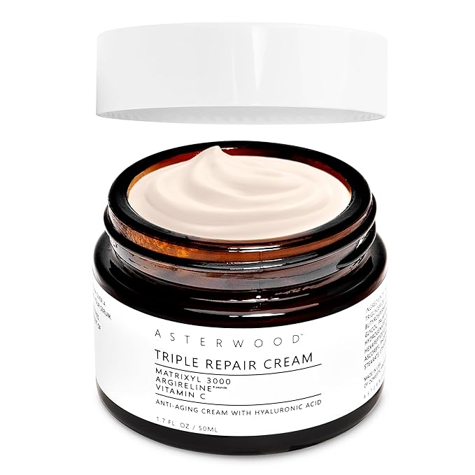 Asterwood Matrixyl 3000, Argireline Peptide, Vitamin C Cream - Triple Repair - with Hyaluronic Acid - Anti-Aging, Wrinkle Reducing, Hydrating - Fragrance-Free - 1.7 Fl Oz