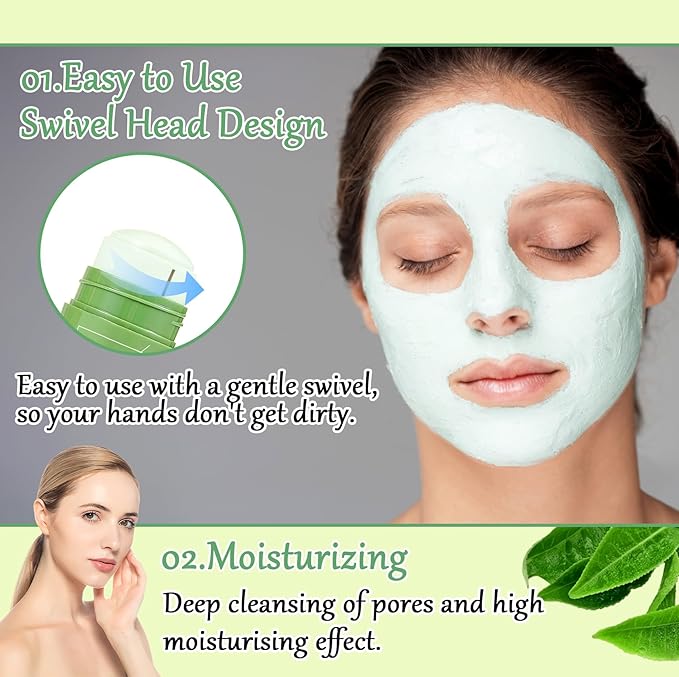 2 Pack Green Tea Purifying Clay Face Mask,Deep Cleansing Pore Green Tea Blackhead Remover Mud Mask Stick for Face & Nose,Oil Control Long Lasting Moisturizing Facial Mask for All Skin Types