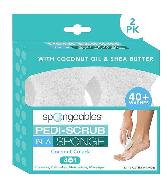 Spongables Pedi Scrub Foot Exfoliating 20+ Wash Sponge, Coconut Colada, 2 Count