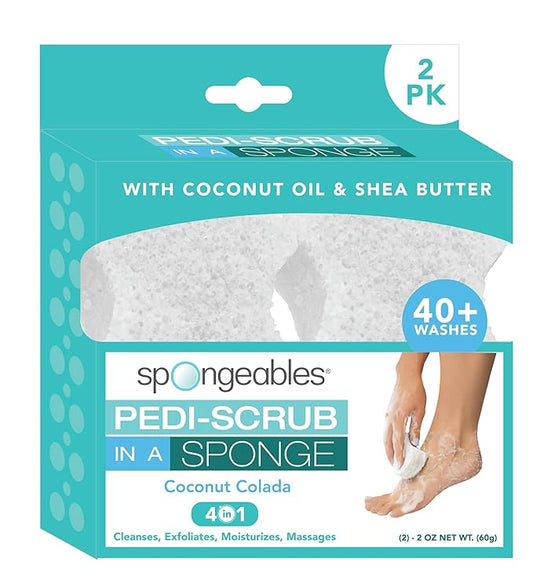 Spongables Pedi Scrub Foot Exfoliating 20+ Wash Sponge, Coconut Colada, 2 Count