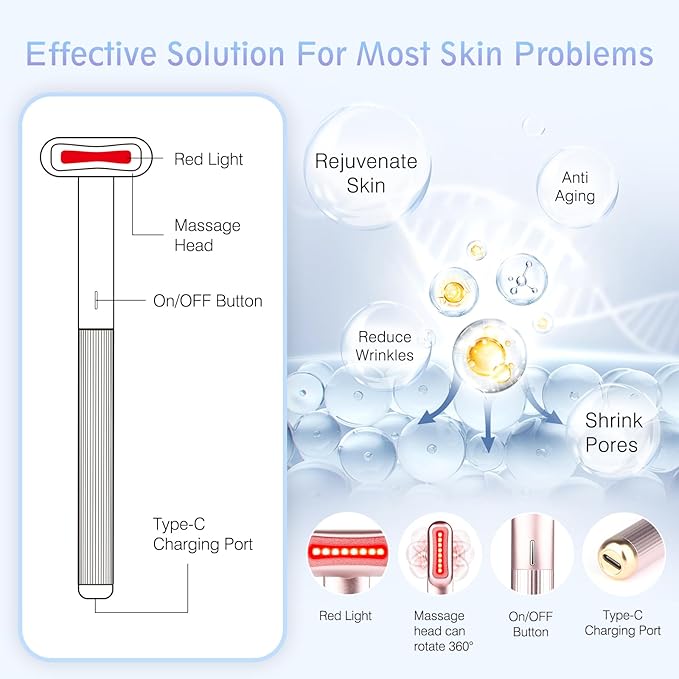 Red Light Therapy for Face, 4 in 1 Facial Wand for Anti-Aging, Anti-Wrinkle, Face Neck Light Therapy Wand, Skin Care Tool at Home, with Travel Carrying Case, One-Button Start