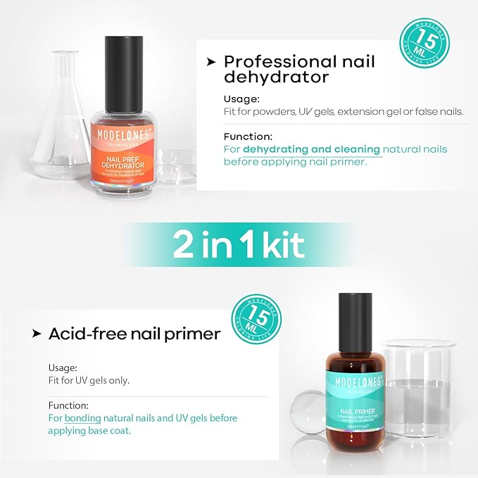 Modelones 4Pcs Nail Dehydrator and Primer Bundle with Cuticle Oil