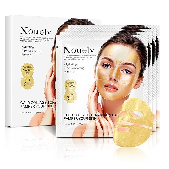 24K Gold Collagen Infusion Face Mask, Layered Patch Mask, Deep Hydrating Moisturizing Collagen Facial Mask, Women's Skin Care, No-Cleaning Sleeping Face Mask (Package of 4)