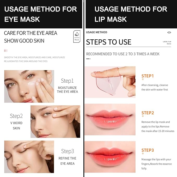 MEICOLY 30 Pads Eye and Lip Masks Sheet,Moisturizing Caviar Under Eye Mask,Hydrating Peach Lip Masks,Crystal Anti-Aging Eye Patches Dark Circle Remover with Box,15 Eye Mask+15 Lip Mask