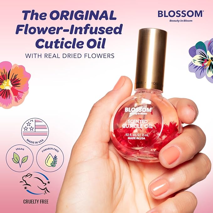 Blossom Hydrating, Moisturizing, Strengthening, Scented Cuticle Oil 0.5oz + See No Evil Rollerball Cuticle Oil 0.19oz, 2 Pack Bundle, Rose
