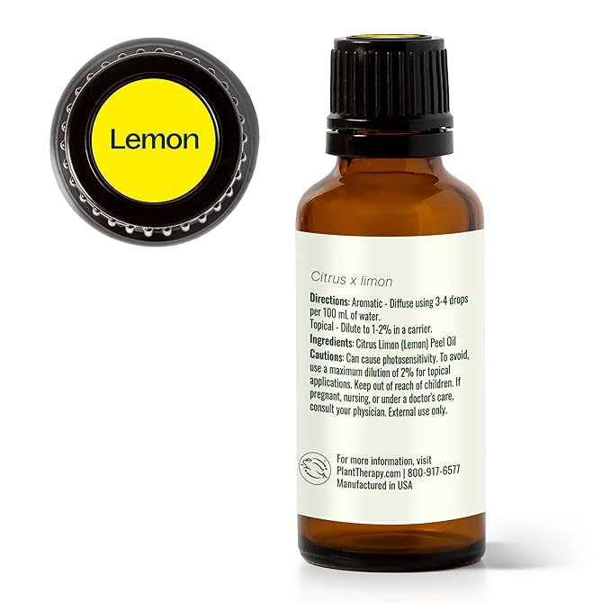 Plant Therapy Lemon Essential Oil for Diffuser 30 mL (1 oz) 100% Pure, Undiluted, Natural Aromatherapy, Lemon Oil for Skin & Cleaning, Therapeutic Grade