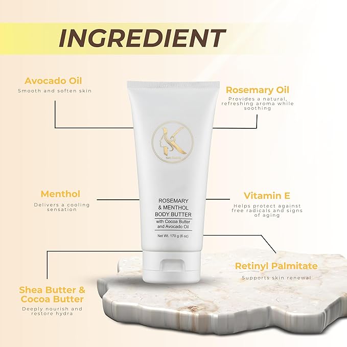 Katz Beauty Shea Butter Body Butter - Rosemary & Menthol, Long-lasting Hydration, Body Butter.