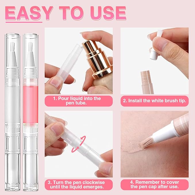 Cuticle Oil Pen 50Pcs 5ml Empty Nail Oil Pen Transparent Twist Pens with Brush Tip for Nail Oil, Eyelash Growth Liquid Tube, Cosmetic Lip Gloss Container Applicators + 72pcs Label