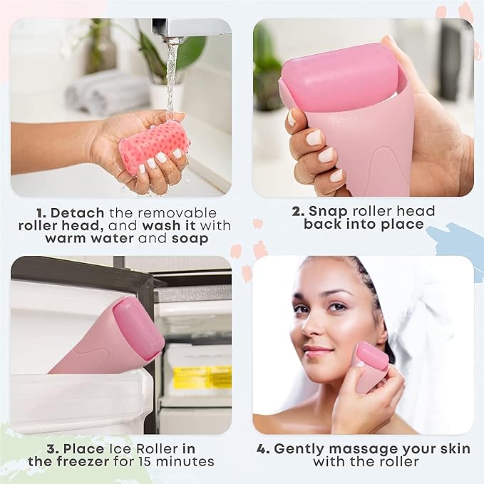 Ice Roller for Face & Eye，Facial Skin Care Tools Face Roller Massager - Reduce Puffiness Migraine Pain Relief, Idea Gifts for Women Men (Pink)