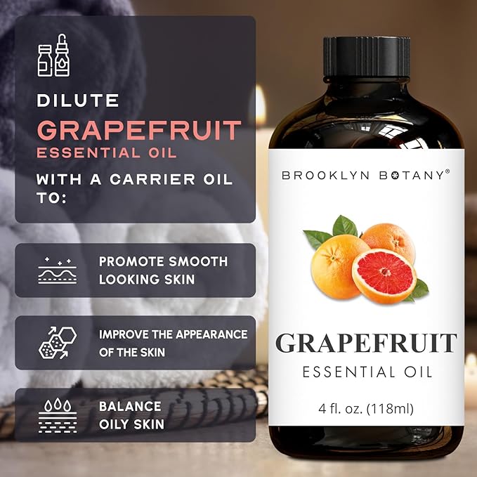 Brooklyn Botany Grapefruit Essential Oil - Huge 4 Fl Oz - 100% Pure and Natural - Premium Grade with Dropper - for Aromatherapy and Diffuser