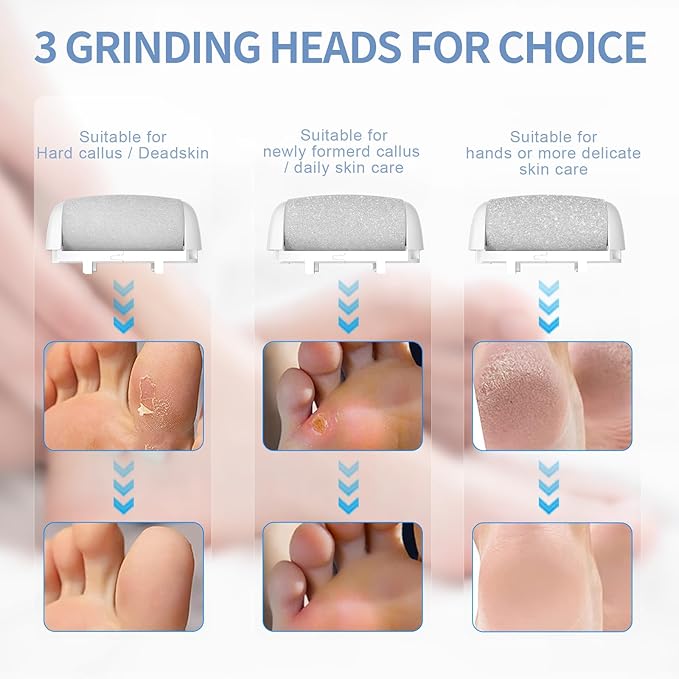 Electric Callus Remover for Feet - with Larger Grinding Head, Portable Pedicure Kit Foot File Callus Remover, Rechargeable Waterproof Foot File for Foot Care Deadskin Remover LCD Display-White