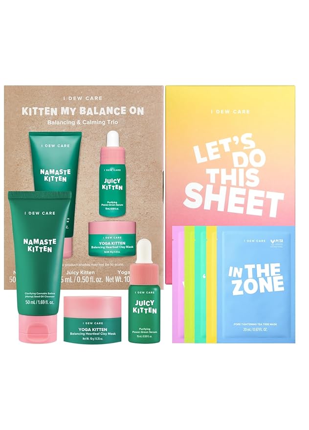 I Dew Care Heartleaf Skincare Set - Kitten My Balance On + Sheet Mask Pack - Let's Do This Sheet, (5 ea) Bundle