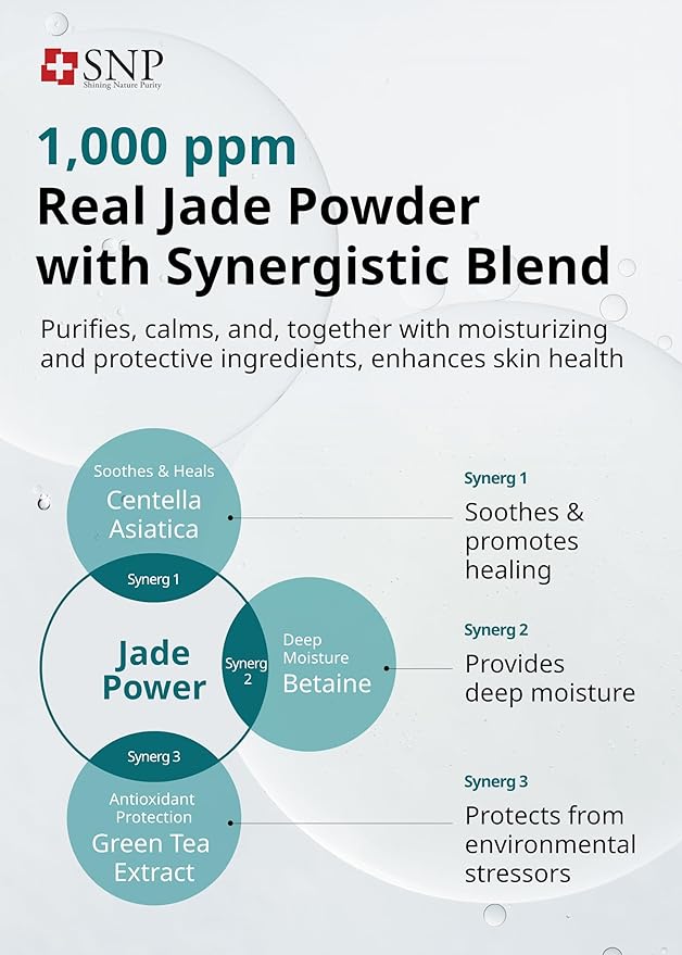 SNP [K Beauty Jade Soothing Ampoule Sheet Mask | Cleansing and Purifying All Sensitive Skin Types | Calming, Hydrating, and Moisturizing Facial Skin | Korean Face Masks Skincare | 10 Sheets