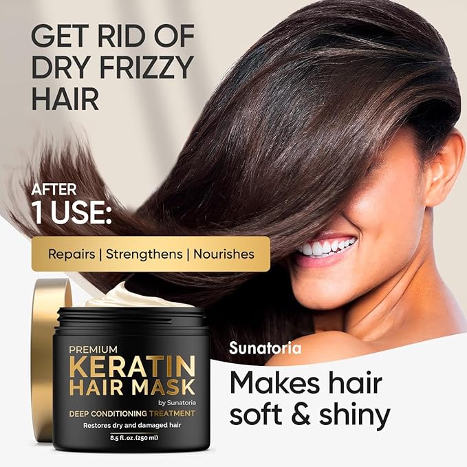 SUNATORIA Keratin Hair Mask - Deep Conditioner for Dry Damaged Hair - Hydrates, Repairs, Nourishes - Keratin Hair Treatment - Deep Conditioning Hair Mask - Keratina Mascarilla Para el Cabello