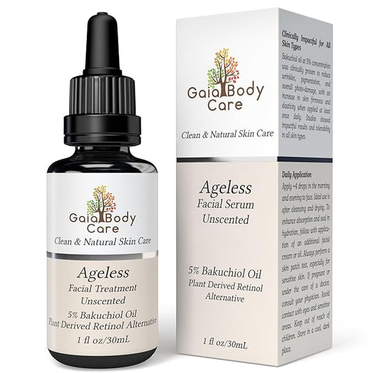 Gaia Body Care 5% Bakuchiol Oil Organic - Anti Aging, Anti Wrinkle, Reduces Fine Lines, Smooths Skin, Hydrates - Botanical Vegan - Natural Retinol Alternative Facial Oil (1oz, Unscented)