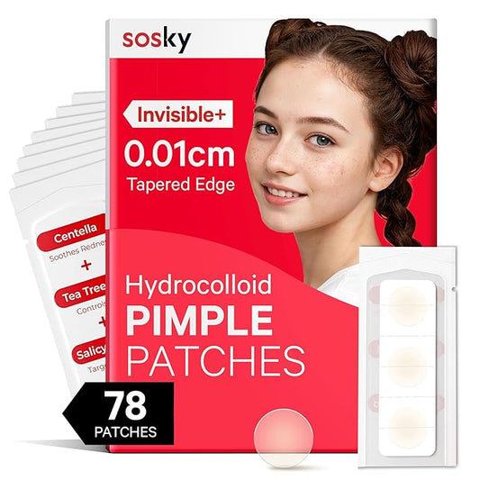 Sosky Pimple Patches for Face, Hydrocolloid Acne Patches, Zit Sticker for Face and Skin 78 Count 10mm